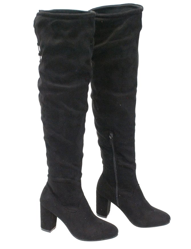 suede thigh high boots block heel