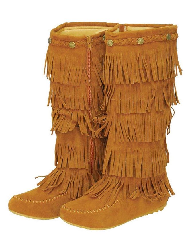 wide calf fringe moccasin boots