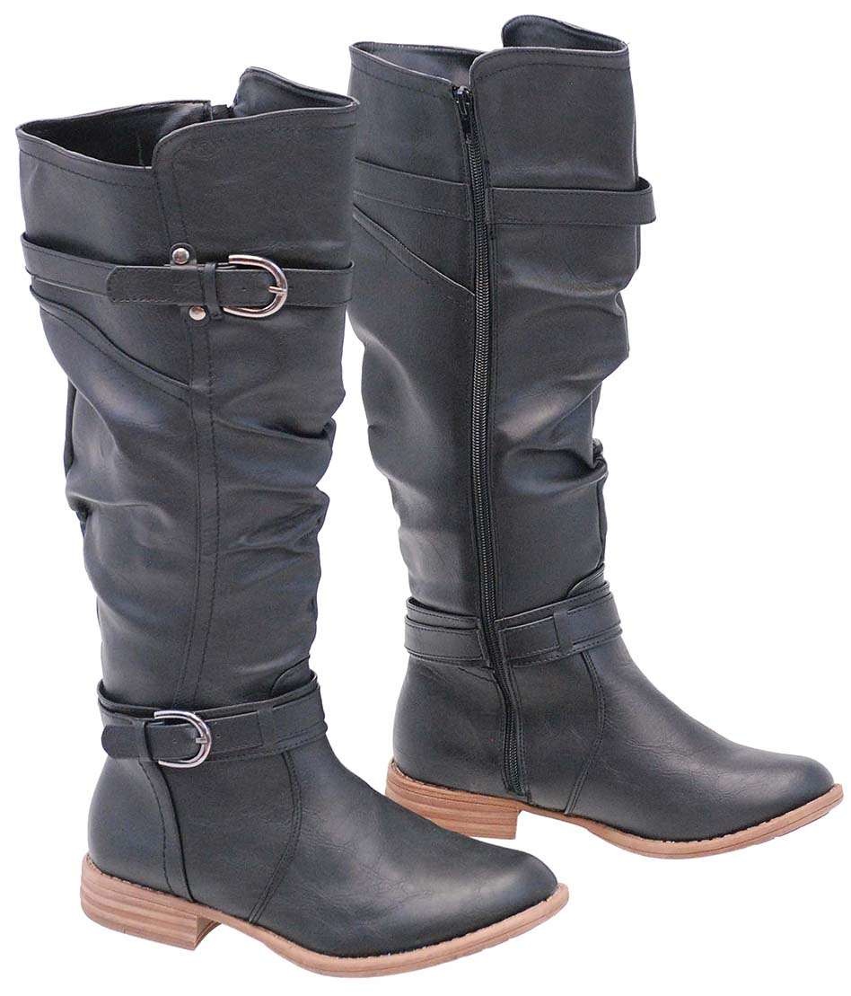 Black Two Tone Knee High Boots w/Ankle 