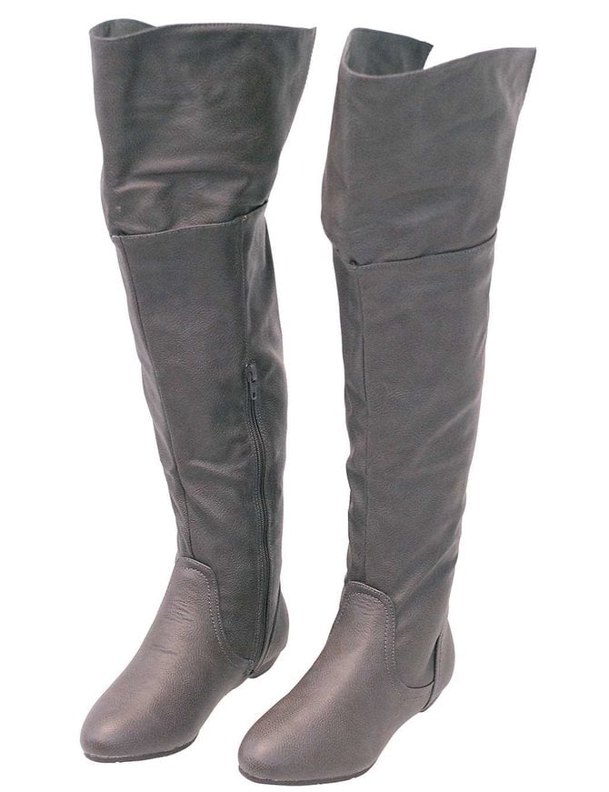 flat heel knee high leather boots