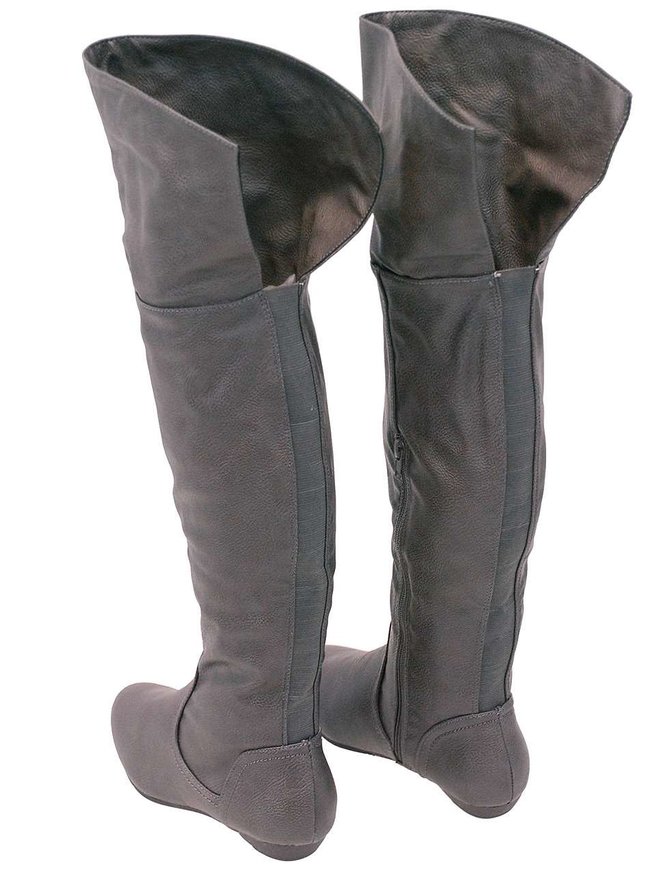 grey flat thigh high boots