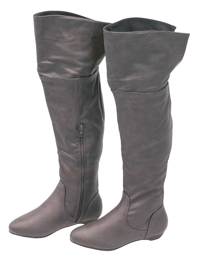Women's Dark Gray Convertible Thigh High Boots w/Flat Heel #BLC39804GY