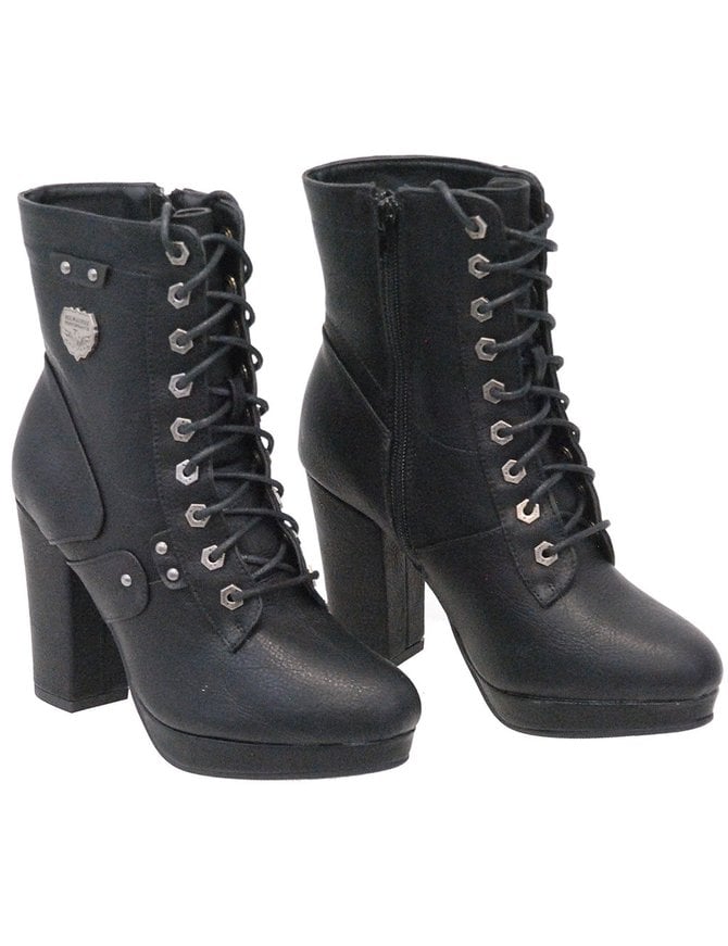 zip up heeled boots with lace