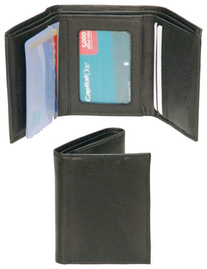 Leather Black Men's Trifold Quick Card Access Wallet/ Top 