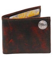 Made in USA Vintage Brown Bifold Wallet with Buffalo Nickel Emblem #WMA330BUF