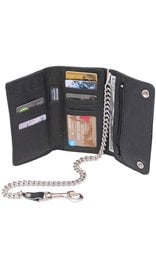 Made in USA Black Extra Long 16 Compartment Tri-fold Chain Wallet #WC3390K