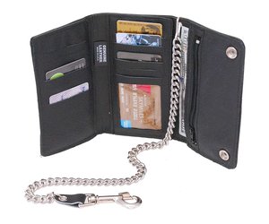 Black Extra Long 16 Compartment Tri-fold Chain Wallet #WC3390K