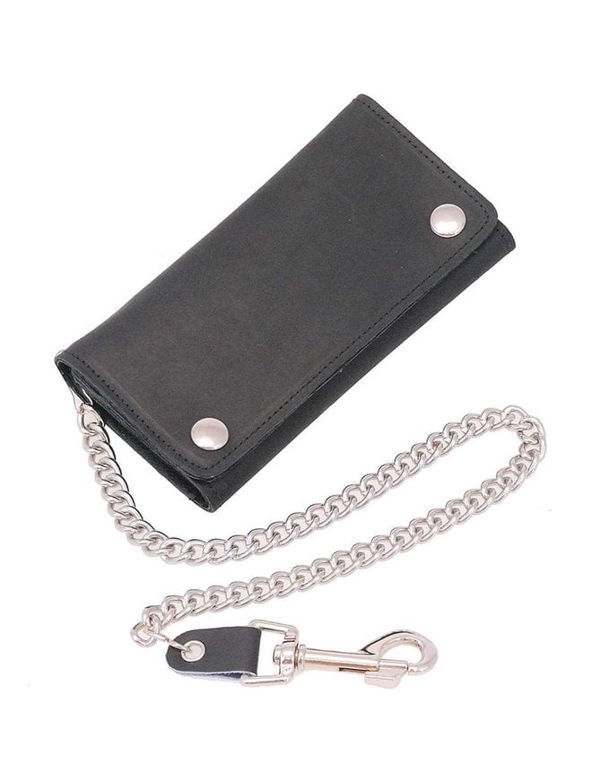 Made in USA Black Extra Long 16 Compartment Tri-fold Chain Wallet #WC3390K