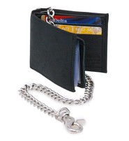 Made in USA Classic Bi-Fold Leather Chain Wallet w/Removable ID Case #WC344K