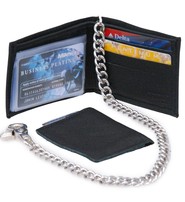 Made in USA Classic Bi-Fold Leather Chain Wallet w/Removable ID Case #WC344K