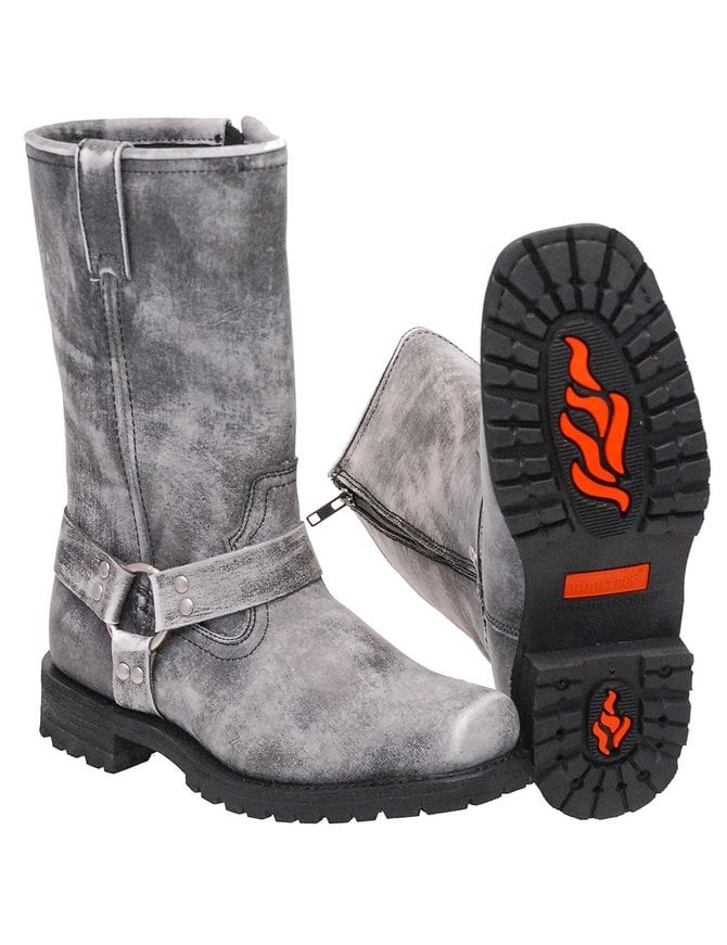 Men's Vintage Gray Ride Tecs Harness Boots w/Zipper #BMA14422ZGY