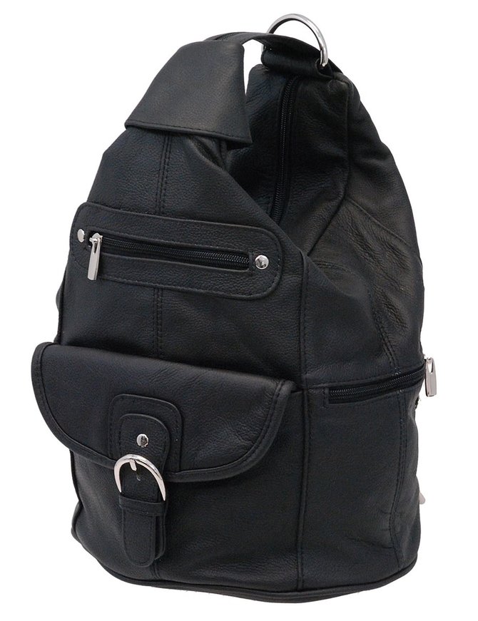 Black Cowhide Expandable Shoulder Bag Backpack #BP3610K - Jamin Leather®