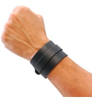 Jamin Leather® Black Layered Leather Buckled Wristband #WB18070K