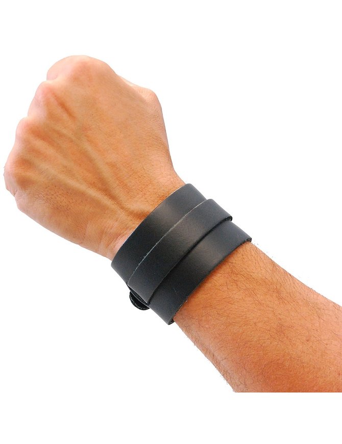 Jamin Leather® Black Layered Leather Buckled Wristband #WB18070K