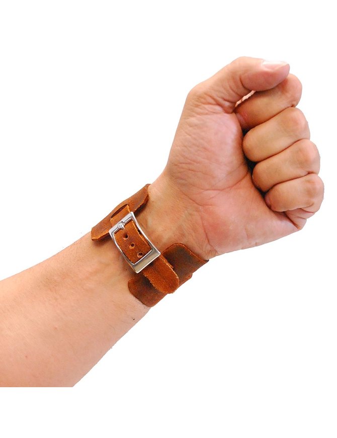 Jamin Leather® Rustic Brown Layered Leather Buckled Wristband #WB18071VN