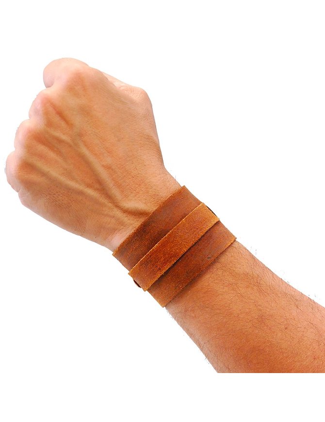 Jamin Leather® Rustic Brown Layered Leather Buckled Wristband #WB18071VN