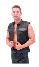 Men's Leather & Nylon Anarchy Biker Club Vest w/CCW Pockets #VMC720K