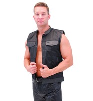 Men's Leather & Nylon Anarchy Biker Club Vest w/Concealed Pockets #VMC720K