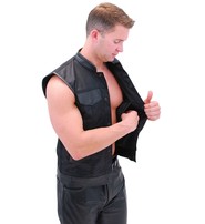 Men's Leather & Nylon Anarchy Biker Club Vest w/Concealed Pockets #VMC720K