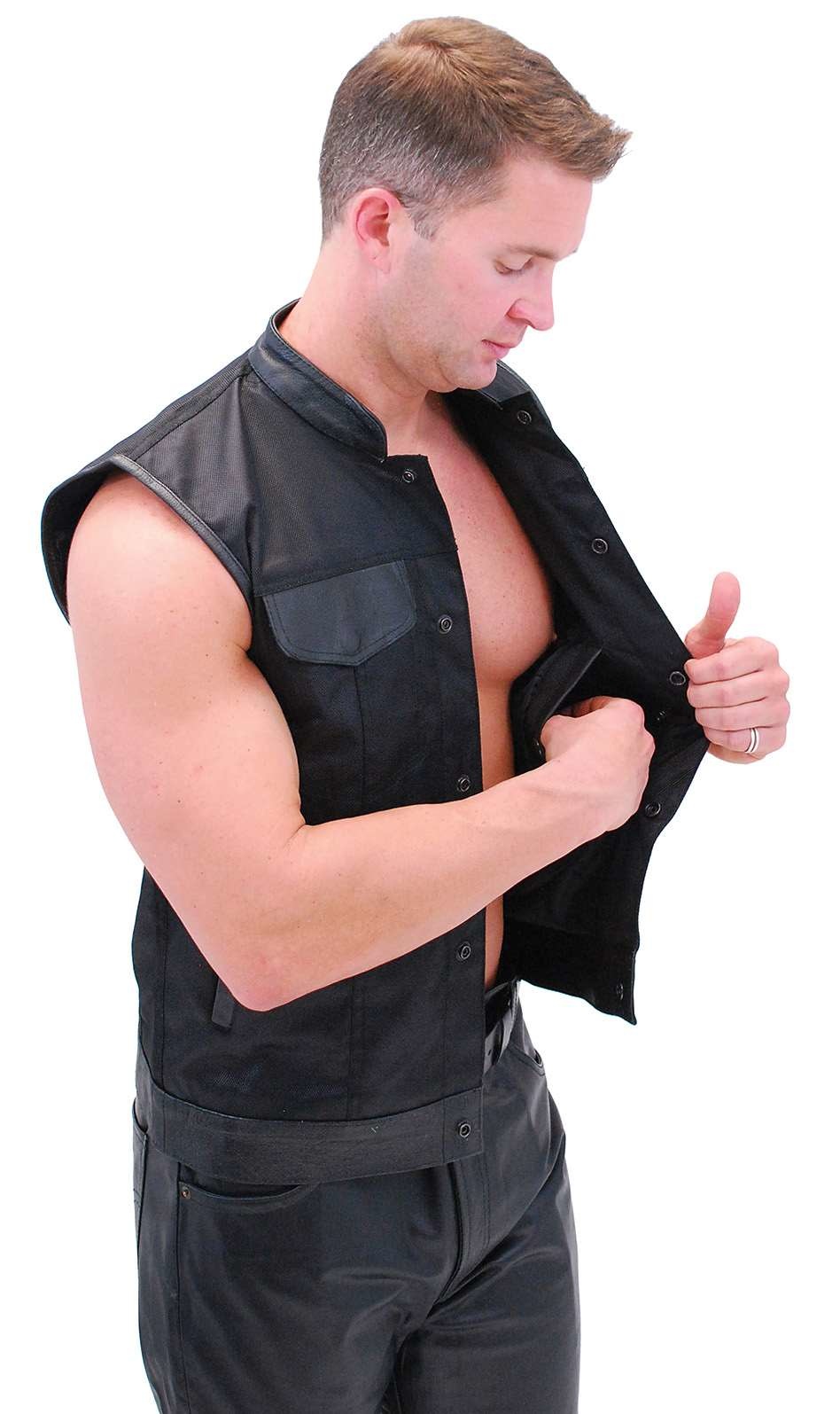 Leather & Nylon Anarchy Biker Club Vest w/Concealed Pockets #VMC720K ...