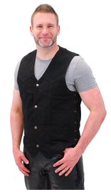 Side Lace Black Denim Vest w/Concealed Pockets #VMC1315LK