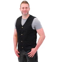 Side Lace Black Denim Vest w/Concealed Pockets #VMC1315LK