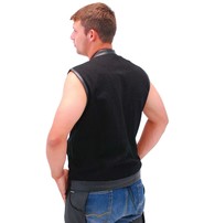 Men's Black Denim & Leather Club Vest w/Concealed Pocket #VMC3010K