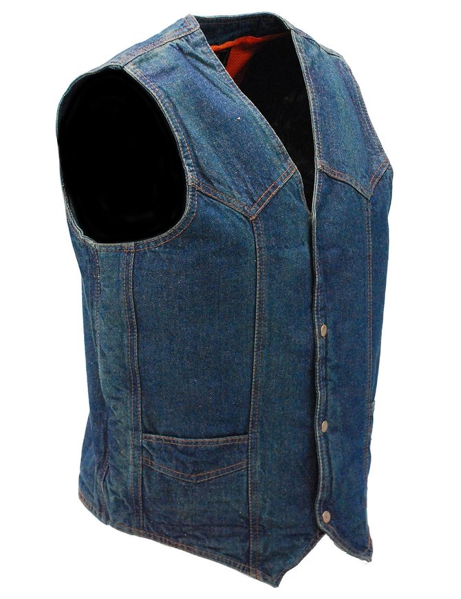 boezem Buitenboordmotor Schuine streep Blue Denim Vest w/Large Inside Pockets #VMC42703U - Jamin Leather®