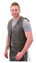 Jamin Leather® Vintage Brown Side Lace Biker Vest w/Concealed Pockets #VMA273LDN (3X-5X)