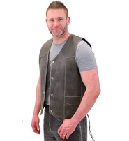 Jamin Leather® Vintage Brown Side Lace Biker Vest w/Concealed Pockets #VMA273LDN