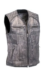 Men's Vintage Gray Quilt Leather Concealed Pocket Vest #VMA6715QGY (SMALL ONLY)