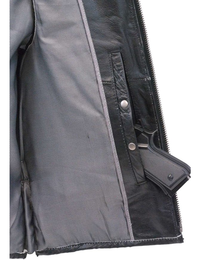 Men's Vintage Gray Quilt Leather Concealed Pocket Vest #VMA6715QGY