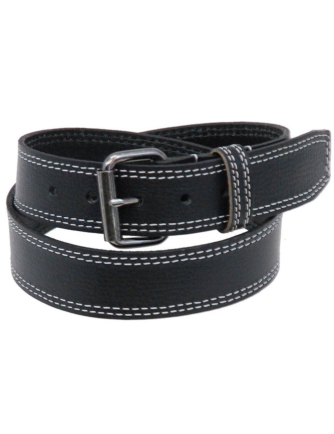 Made in USA Heavy Leather Belt With Double White Stitching #BT24WS2K