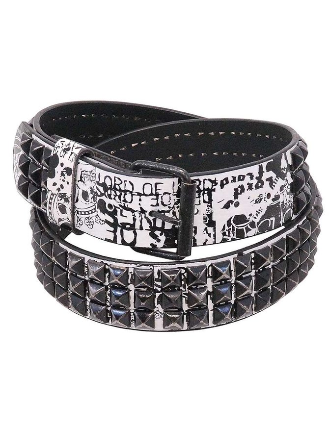 YYHJM 3 Row Pyramid Studded Belts Silver Stud Black Belt PU