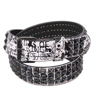 Black Leather Belt - 3 Row Nickel Pyramid Studs & Chains