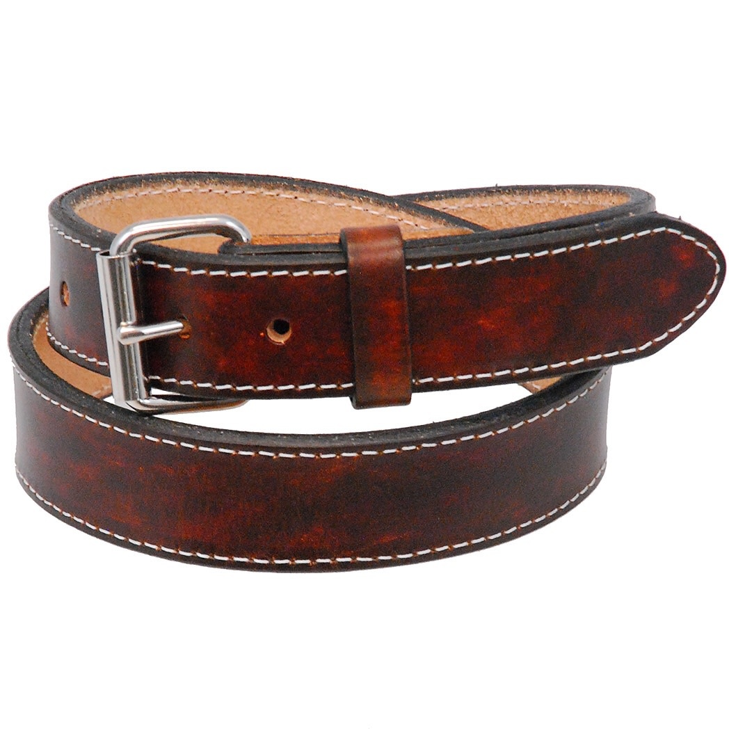 Double Layer Extra Heavy Vintage Brown Leather Belt Stitched 