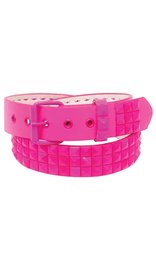 Pink 3 Row Pyramid Studded Leather Belt - SPECIAL #BTBY136PIN