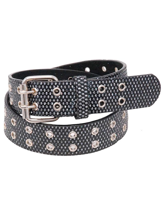 Double Row Star Grommet PU Leather Belt Black / M