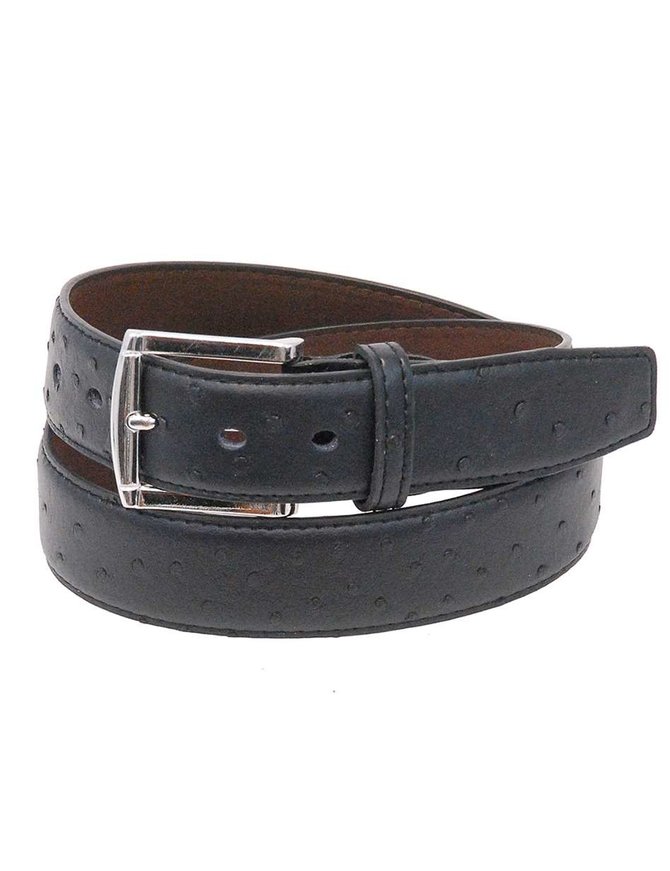 Black Ostrich Embossed Leather Belt 