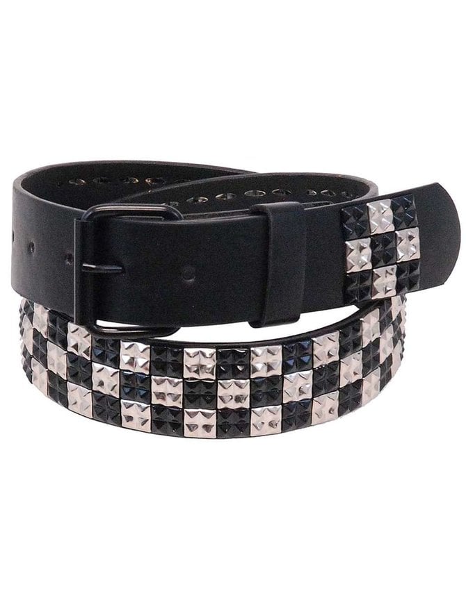 Black & Chrome Multi-Pyramid Studded Leather Belt - SPECIAL #BTMB015PYS