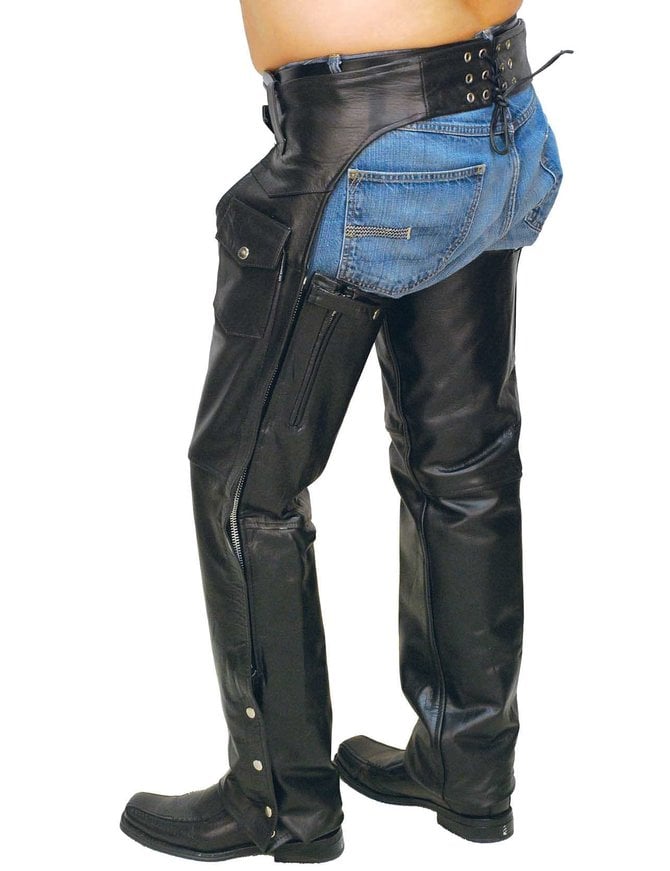 Jamin Leather Premium Black Leather Chaps w/Zip Out Lining #C236ZZK