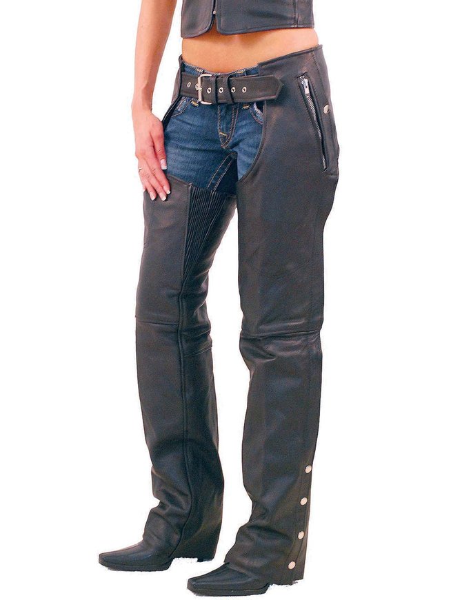 Unisex Premium Leather Chaps w/Snap Out Lining #C5077SPK