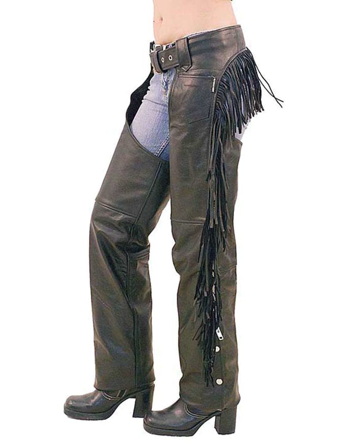  Alpha Cycle Vintage Black Cowboy Chaps - Leather