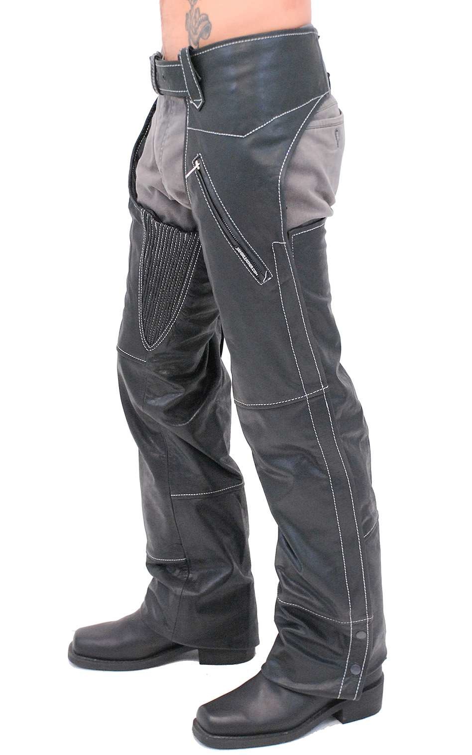 Distressed black leather chaps clearance