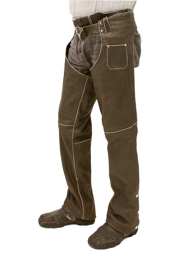 Jamin Leather Vintage Brown Unisex Leather Chaps w/Zipper Cover #CA1045DN