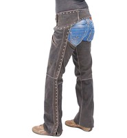 Jamin Leather® Women's Studded Trim Vintage Brown Chaps w/Pant Pockets #CA2801RDN