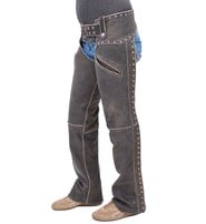 Jamin Leather Women's Studded Trim Vintage Brown Chaps w/Pant Pockets #CA2801RDN