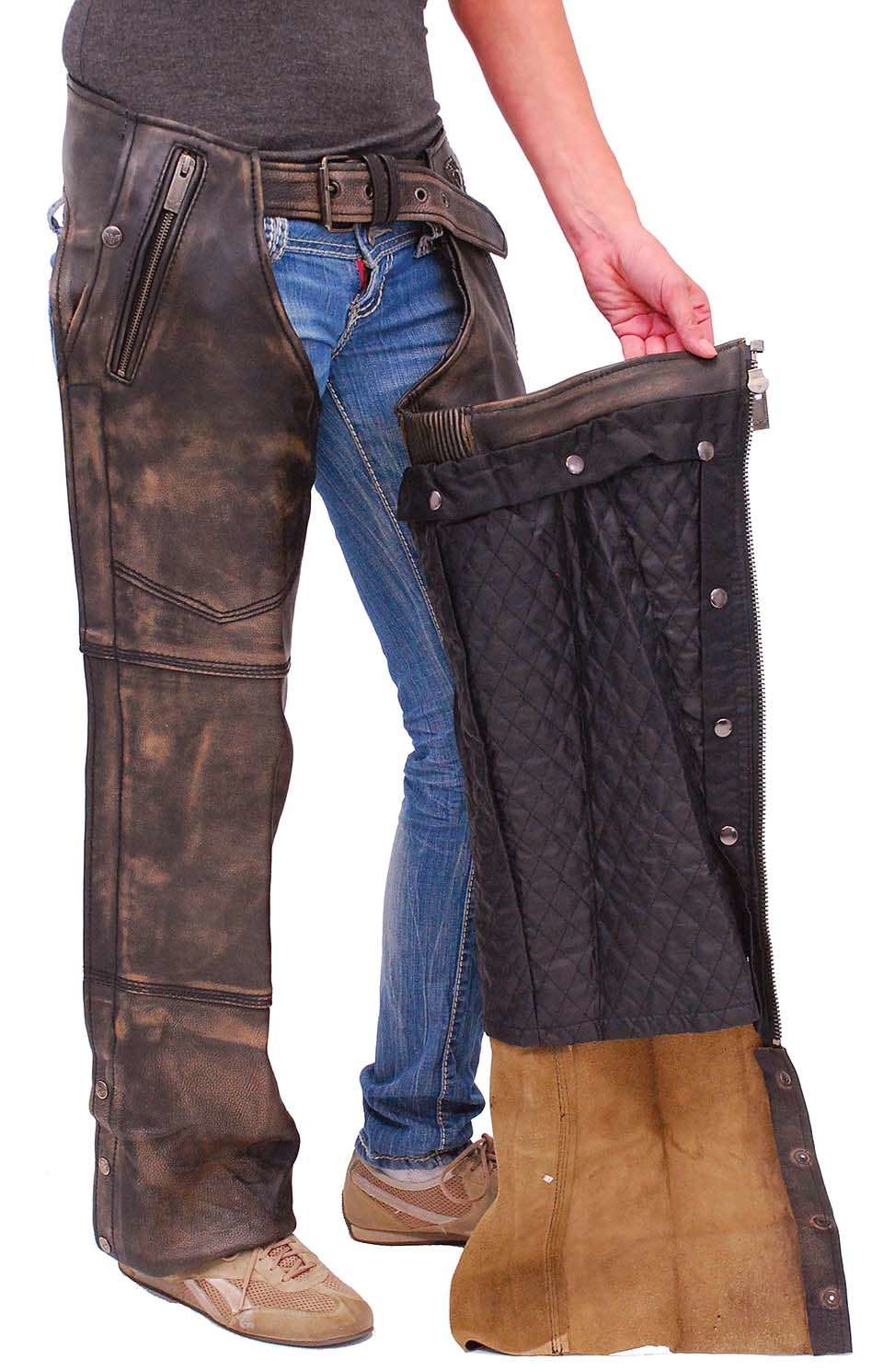 4 Pocket Vintage Brown Leather Chaps w/Removable Lining CA5500ZDN