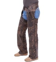 4 Pocket Vintage Distressed Brown Leather Chaps w/Removable Lining #CA5500ZDN