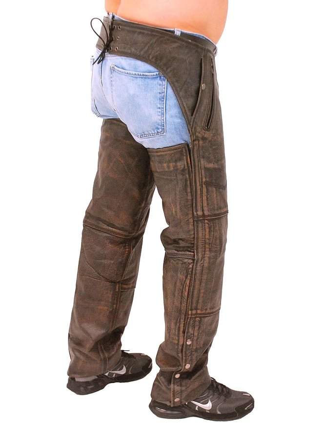 4 Pocket Vintage Brown Leather Chaps w/Removable Lining CA5500ZDN